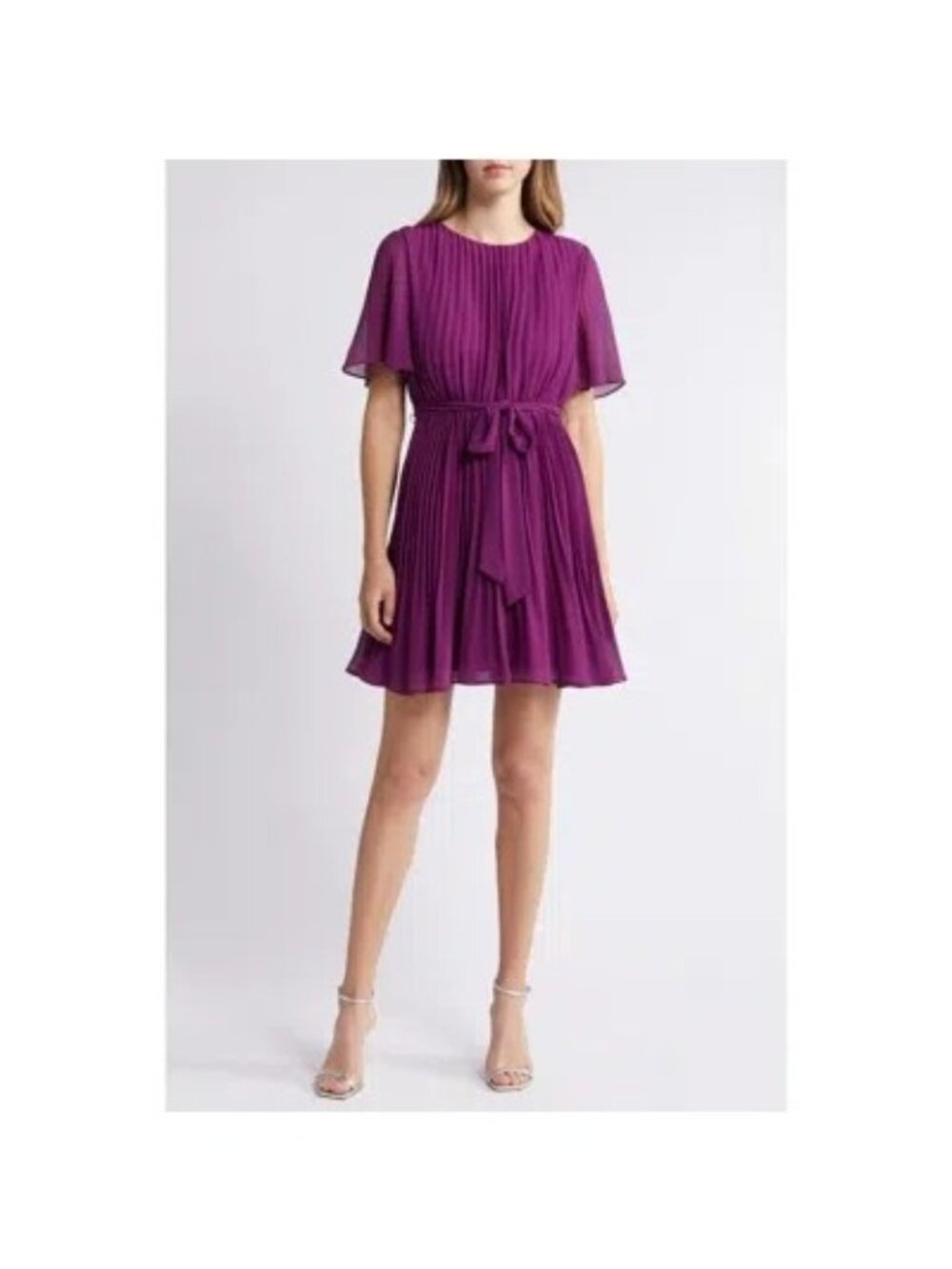 Sam Edelman Womens Plisse Short Sleeve Mini Dress In Eggplant Size 12